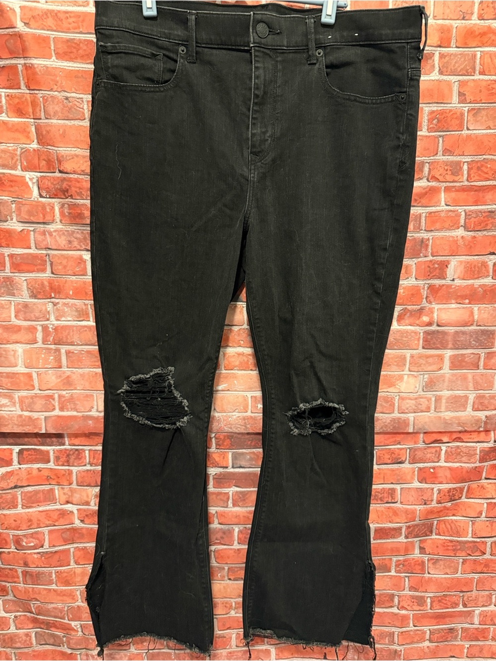 Express Black Distressed Knee Flare Jeans